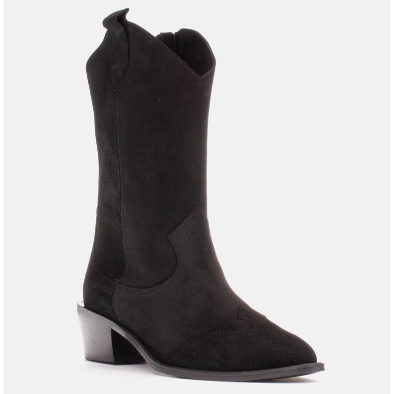 Marco Shoes Bota cowboy negra confeccionada en ante natural negro 1