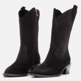Marco Shoes Bota cowboy negra confeccionada en ante natural negro 4