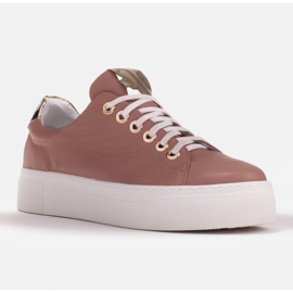 Marco Shoes Zapatillas de mujer de piel auténtica con suela gruesa rosado dorado 1