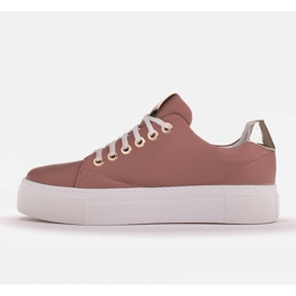 Marco Shoes Zapatillas de mujer de piel auténtica con suela gruesa rosado dorado 3