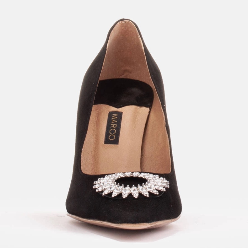 Marco Shoes Tacones de ante con adorno de cristal negro 2