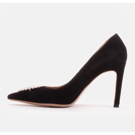 Marco Shoes Tacones de ante con adorno de cristal negro 3
