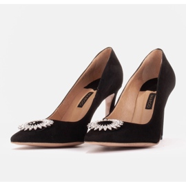 Marco Shoes Tacones de ante con adorno de cristal negro 6