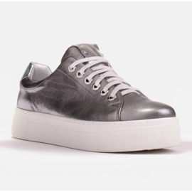Marco Shoes Zapatillas de mujer de piel auténtica con suela gruesa marrón plata 1