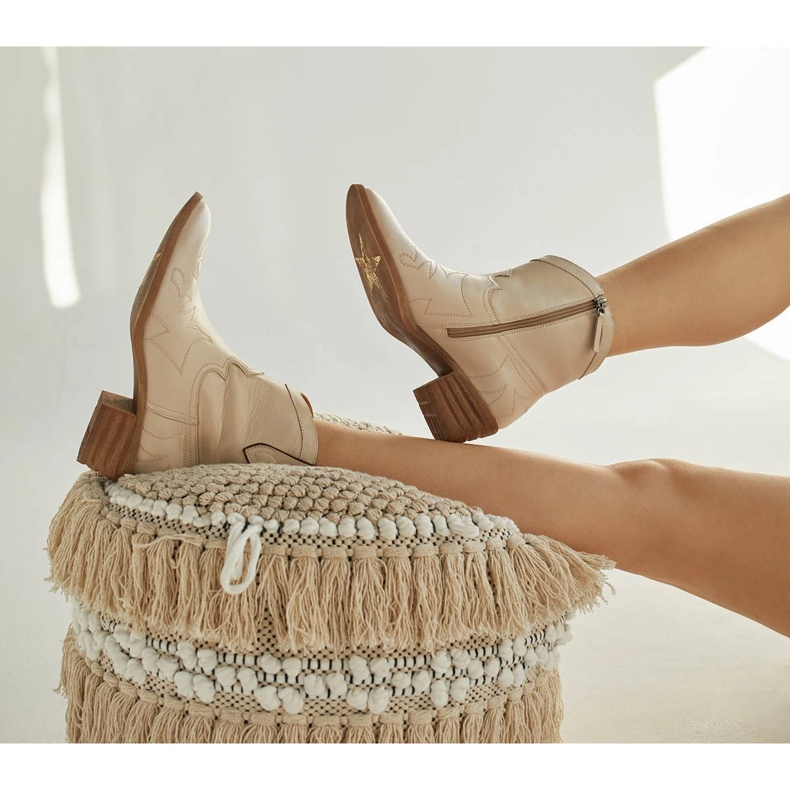 Marco Shoes Botas cowboy de piel con pespuntes decorativos 2188B-1278-042-1 beige 1