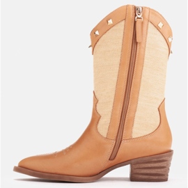 Marco Shoes Bota campera en combinación de piel y tela de lino 2186B + J-003-1266-4 beige 5