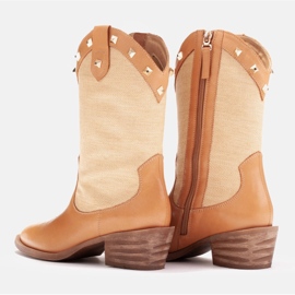 Marco Shoes Bota campera en combinación de piel y tela de lino 2186B + J-003-1266-4 beige 7