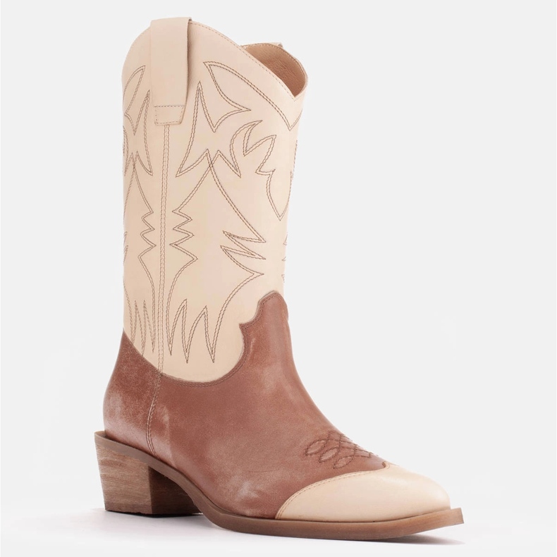 Marco Shoes Botas camperas bordadas, piel efecto vintage beige marrón 1