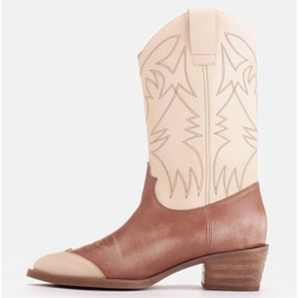 Marco Shoes Botas camperas bordadas, piel efecto vintage beige marrón 3