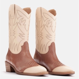 Marco Shoes Botas camperas bordadas, piel efecto vintage beige marrón 4