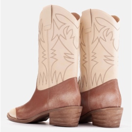 Marco Shoes Botas camperas bordadas, piel efecto vintage beige marrón 5