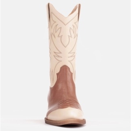 Marco Shoes Botas camperas bordadas, piel efecto vintage beige marrón 2