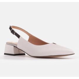 Marco Shoes Zapatos de salón bajos con tacón abierto hechos de delicada piel natural blanco negro 5