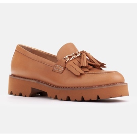 Marco Shoes Mocasines con cadena de oro sobre suela ligera beige 1