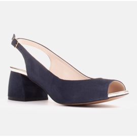 Marco Shoes Sandalias confeccionadas en ante azul marino con tacón estable 1