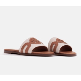 Marco Shoes Elegantes zapatillas de estar por casa fabricadas en tejido combinado con piel beige 6