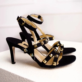 Marco Shoes Sandalias de ante negro con tachuelas decorativas 3