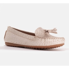 Marco Shoes Mocasín bailarina en piel beige y dorado 1