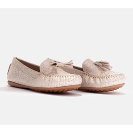 Marco Shoes Mocasín bailarina en piel beige y dorado 4