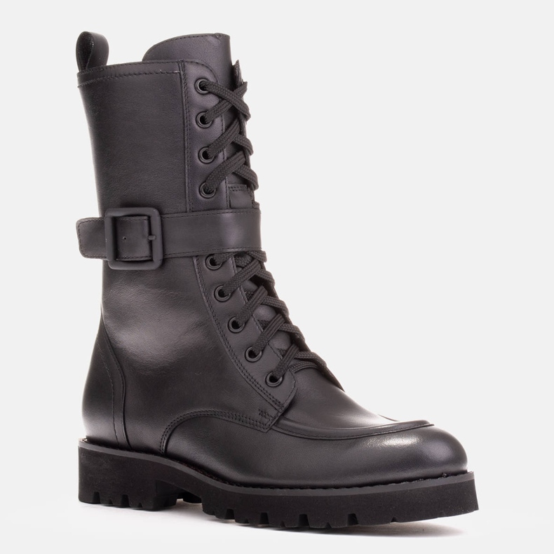 Marco Shoes Botas de piel plena flor negro 1