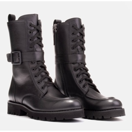 Marco Shoes Botas de piel plena flor negro 4