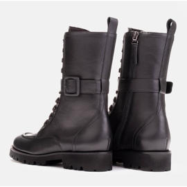 Marco Shoes Botas de piel plena flor negro 7