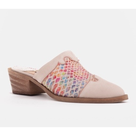 Marco Shoes Zapatilla mujer piel tacon con ranuras beige multicolor 1