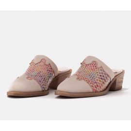 Marco Shoes Zapatilla mujer piel tacon con ranuras beige multicolor 2