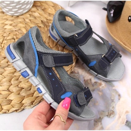 Sandalias niño con velcro azul marino y gris Kornecki 6186 negro 2