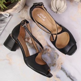 Sandalias de mujer de piel negra con tacón alto Juma negro 2