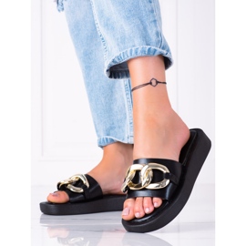SHELOVET Zapatillas con estilo con una cadena negro dorado 1