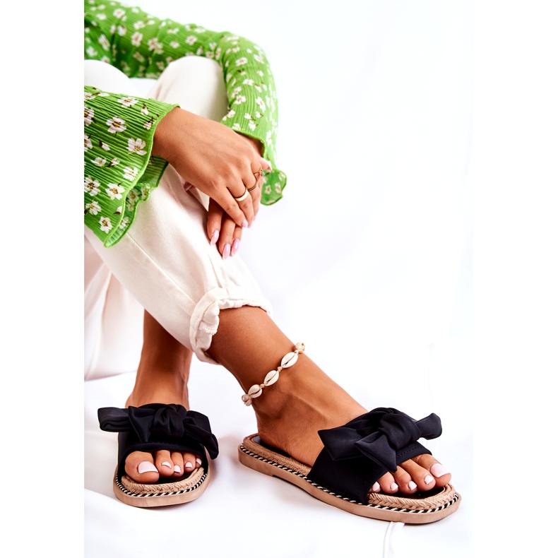 Chanclas de Mujer con Lazo de Tela, Negro 4