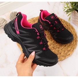 Zapatos trekking mujer impermeables negro y rosa American Club 2