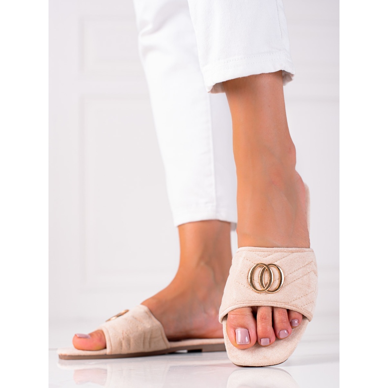 SHELOVET Pantuflas de gamuza para mujer beige 1