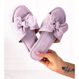 SHELOVET Pantuflas moradas con lazo violeta 1