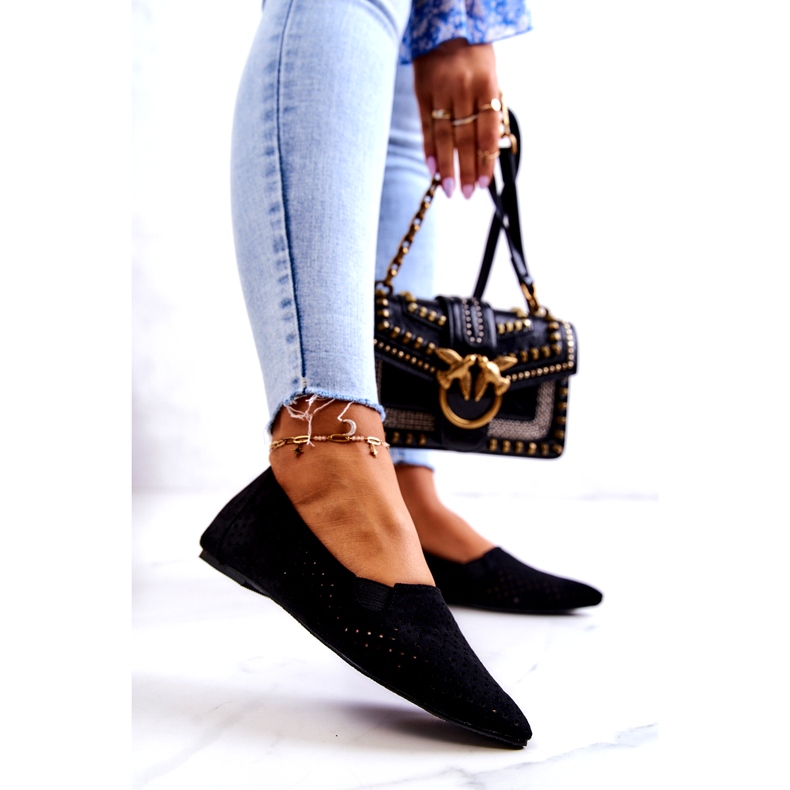 LU BOO Bailarinas Mujer Caladas Slip-on Negro Rosario 1