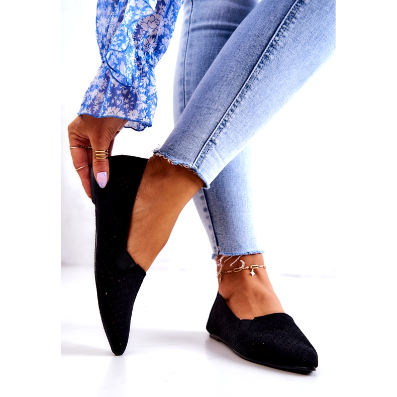 LU BOO Bailarinas Mujer Caladas Slip-on Negro Rosario 3