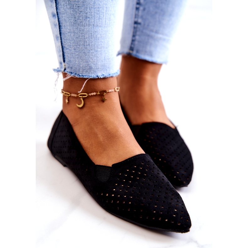 LU BOO Bailarinas Mujer Caladas Slip-on Negro Rosario 4