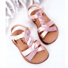 Sandalias infantiles rosas con purpurina. 3