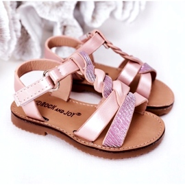 Sandalias infantiles rosas con purpurina. 4