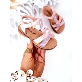 Sandalias infantiles rosas con purpurina. 5