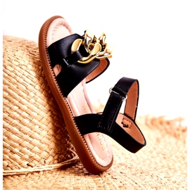 FR1 Sandalias Infantiles Con Velcro Layra Negro dorado 5