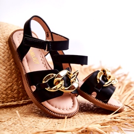 FR1 Sandalias Infantiles Con Velcro Layra Negro dorado 1
