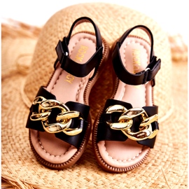 FR1 Sandalias Infantiles Con Velcro Layra Negro dorado 2