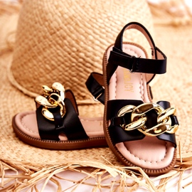 FR1 Sandalias Infantiles Con Velcro Layra Negro dorado 3