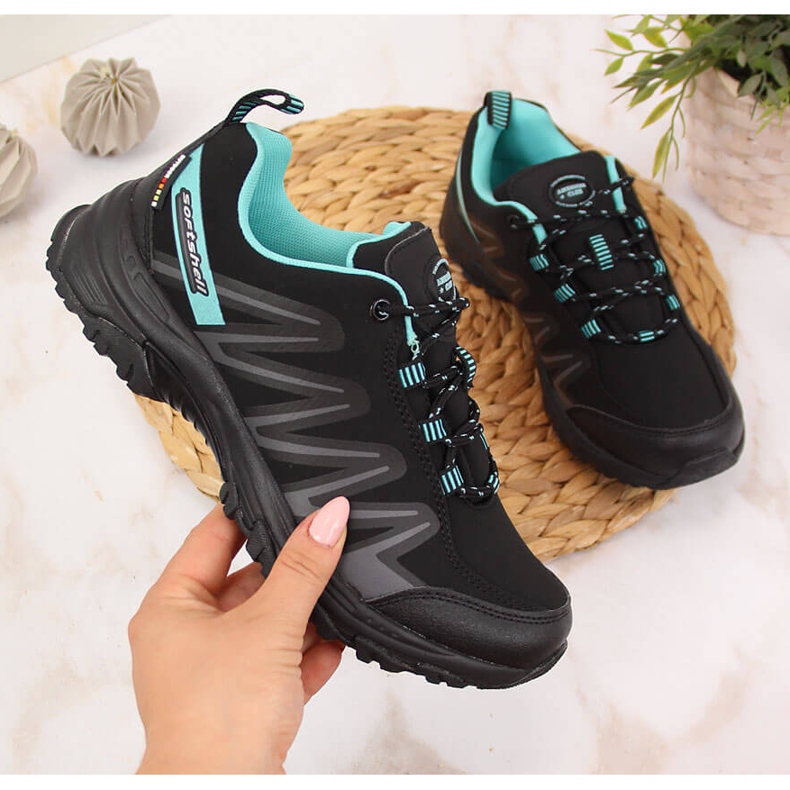 Zapatos trekking mujer impermeables negro y menta American Club 2