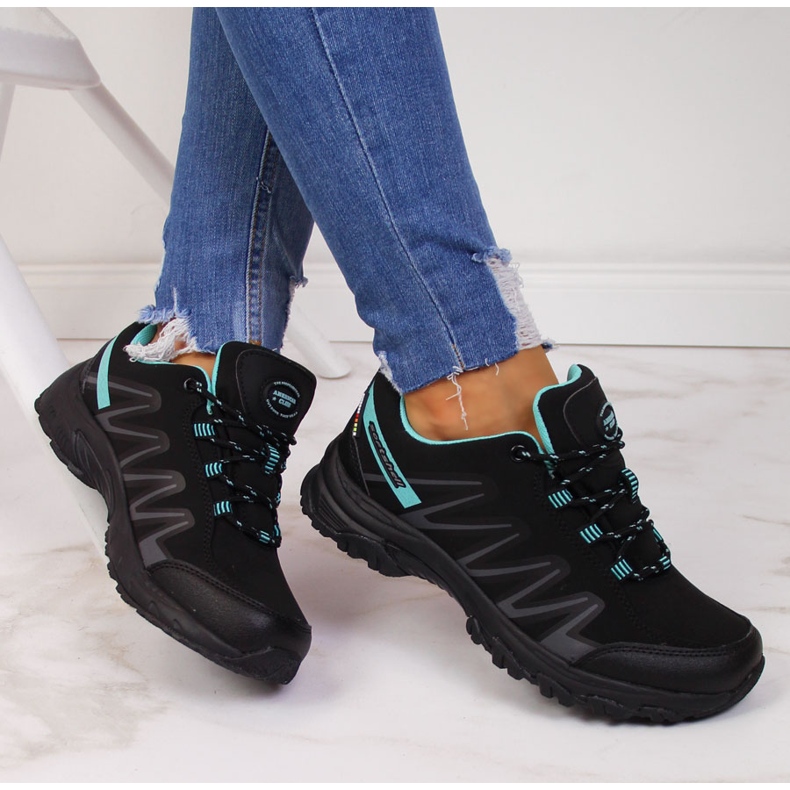 Zapatos trekking mujer impermeables negro y menta American Club 1