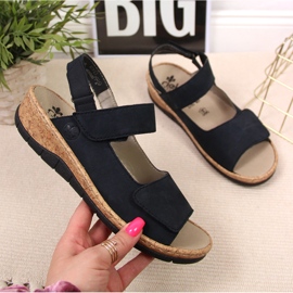 Sandalias de mujer de piel con cuña Rieker V7170-14 azul marino 7