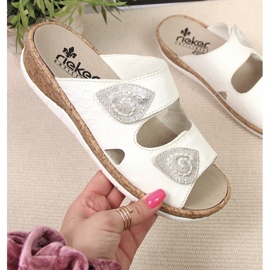 White Rieker V7151-80 zapatillas de estar por casa de piel para mujer con cuñas de velcro blanco 5