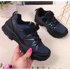 Zapatos de trekking para niños impermeables con velcro azul marino American Club negro 2